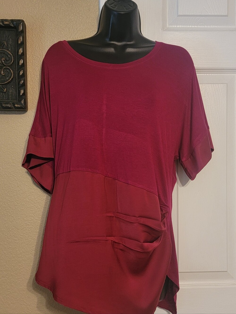 Soho Apparel Short Sleeve Layered Pocket Top - Burgundy